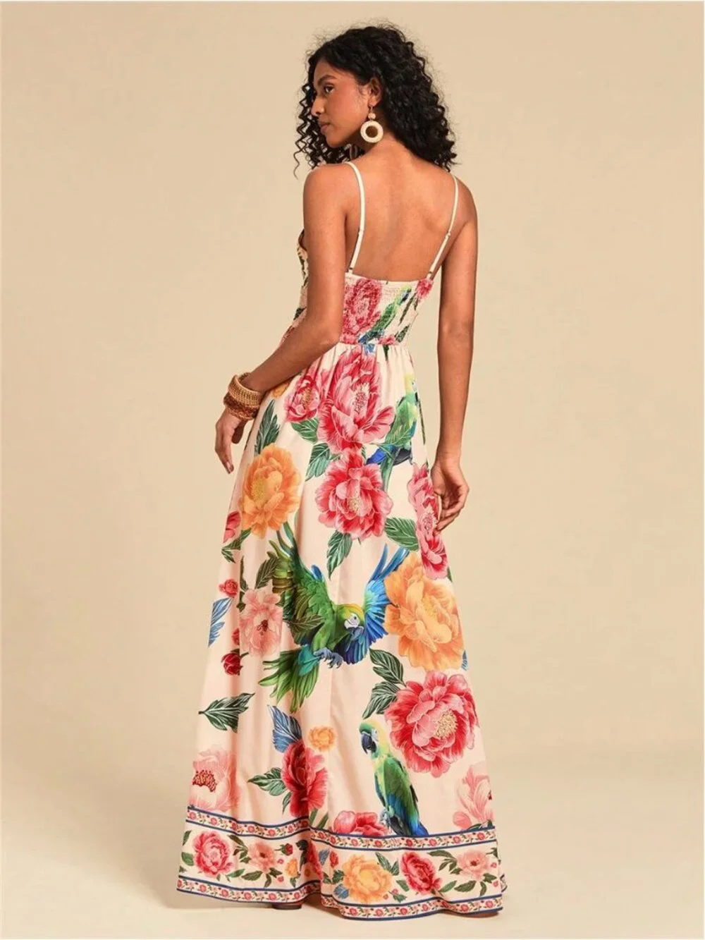 NEW - Tropical Floral Parrot Print Maxi Dress Boho Vacation Sundress